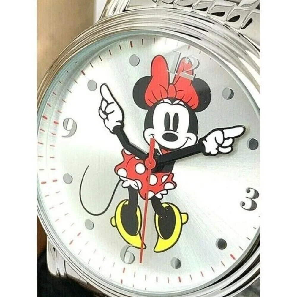 Disney Minnie Mouse Men's Watch W001881 Silver Tone Stainless Steel 44mm Quartz
